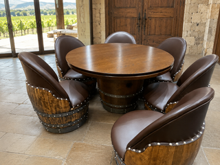 Whiskey & Wine Barrel Game Table Set — Poker Top and Dining Top Included, 6 Chairs (October Pre-Order)