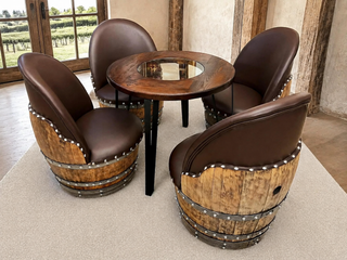Whiskey & Wine Barrel Steel-Leg Side Table — Glass-Free Oak Top