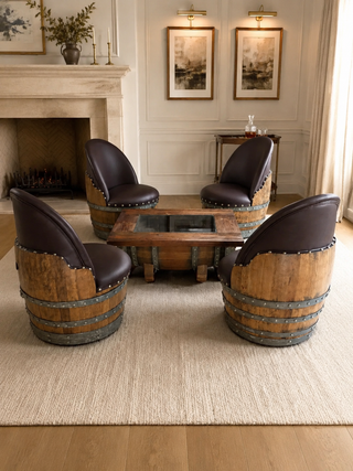 Whiskey & Wine Barrel Coffee Table Set — 4 Chairs