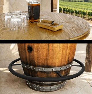Whiskey & Wine Barrel DIY Bistro Kit — Table Top, Foot Rail & Stools