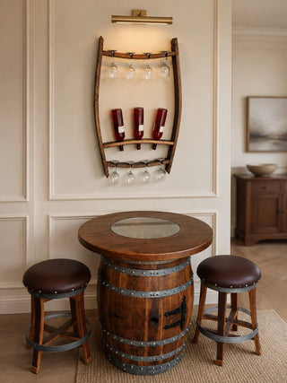 Whiskey & Wine Barrel Stave Trio Rack — Bottle Display, Wall Mount