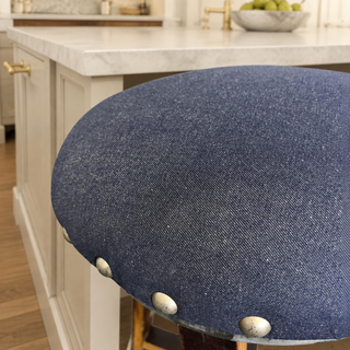 Whiskey & Wine Barrel Stool — Memory Foam, Dark Navy Blue Upholstery