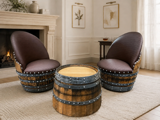 Whiskey & Wine Barrel Coffee Table Set — 2 Chairs