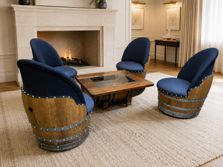 Whiskey & Wine Barrel Coffee Table Set — 4 Chairs