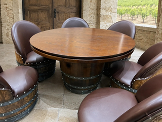 Whiskey & Wine Barrel Game Table Set — Poker Top and Dining Top Included, 6 Chairs (October Pre-Order)
