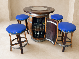 Whiskey & Wine Barrel Pub Set — Limited Colorways, Glass Top, Cabinet Storage