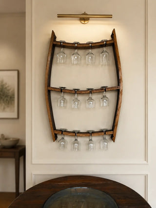 Whiskey & Wine Barrel Stave Trio Rack — Glass Display, Wall Mount