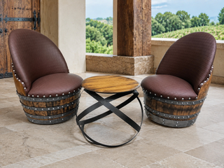 Whiskey & Wine Barrel Hoop Table Set — 2 Chairs, Black Edition