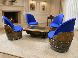 Whiskey & Wine Barrel Coffee Table Set — 4 Chairs