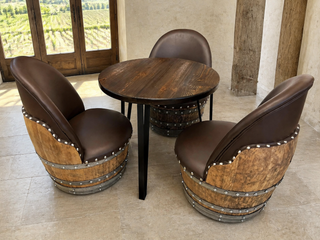 Whiskey & Wine Barrel Steel-Leg Side Table — Glass-Free Oak Top