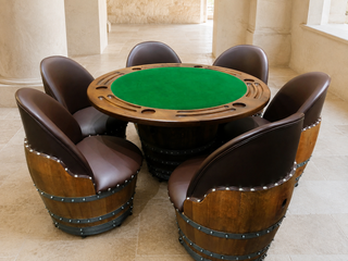 Whiskey & Wine Barrel Lounge Chair — Hidden Storage, Memory Foam, Brown Upholstery