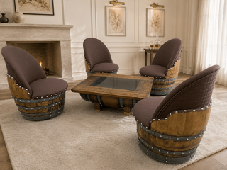 Whiskey & Wine Barrel Coffee Table Set — 4 Chairs