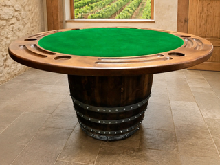 Whiskey & Wine Barrel Game Table Set — Poker Top and Dining Top Included, 6 Chairs (October Pre-Order)
