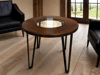 Whiskey & Wine Barrel Steel-Leg Side Table — Glass-Free Oak Top