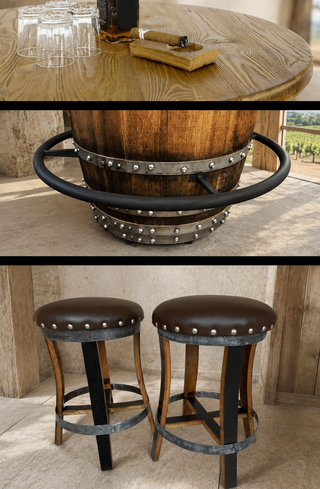 Whiskey & Wine Barrel DIY Bistro Kit — Table Top, Foot Rail & Stools