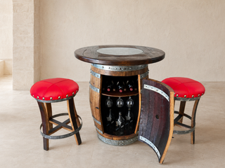 Whiskey & Wine Barrel Pub Set — Limited Colorways, Glass Top, Cabinet Storage