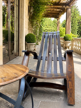 Whiskey & Wine Barrel Stave Lounge Chair Pair — Solid Oak, Hidden Storage
