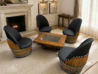 Whiskey & Wine Barrel Coffee Table Set — 4 Chairs