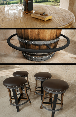 Whiskey & Wine Barrel DIY Bistro Kit — Table Top, Foot Rail & Stools