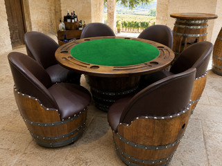Whiskey & Wine Barrel Game Table Set — Poker Top and Dining Top Included, 6 Chairs (October Pre-Order)