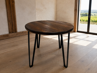 Whiskey & Wine Barrel Steel-Leg Side Table — Glass-Free Oak Top