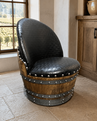 Whiskey & Wine Barrel Steel-Leg Table Set — 4 Chairs, Modern Build