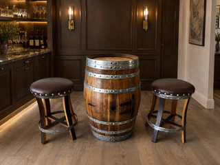 Whiskey & Wine Barrel Bar Set — Cabinet Storage, Bar Stools, No Top