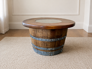 Whiskey & Wine Barrel Coffee Table Set — Full Round Table, 4 Chairs