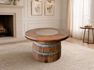 Whiskey & Wine Barrel Coffee Table Set — Full Round Table, 4 Chairs