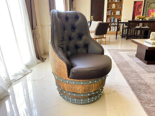 Luxury Wine Barrel Whiskey Barrel Captain Chair Table Set: Rustic Wine and Whiskey Barrel - Unique Barrel Chairs for Home and Patio Decor Obarrel.com