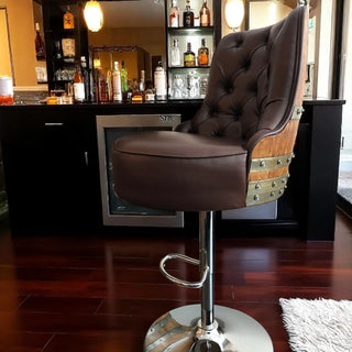Luxury Oak Barrel Bar Stool - Adjustable Hydraulic Base - Handcrafted Reclaimed Oak Barrel Chair - Pub & Whiskey Barrel Seating - Rustic Home Decor Oak Wood Wine Barrels