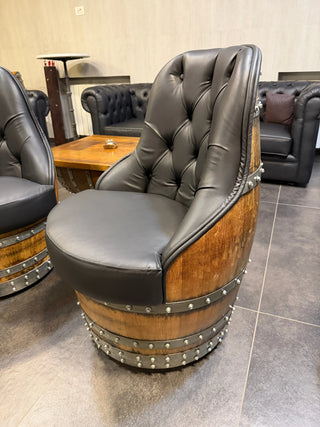 Wine Barrel captain chair brown oak, lifestyle shot in home office