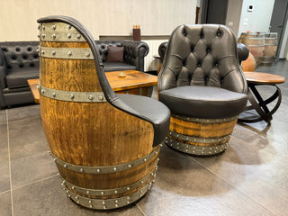 Wine Barrel chair with hidden storage, home office angle