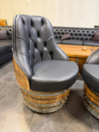 Whiskey Barrel chair, brown oak product showcase