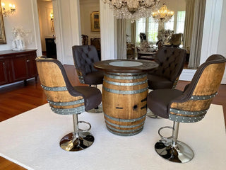 Luxury Oak Barrel Bar Stool - Adjustable Hydraulic Base - Handcrafted Reclaimed Oak Barrel Chair - Pub & Whiskey Barrel Seating - Rustic Home Decor Oak Wood Wine Barrels