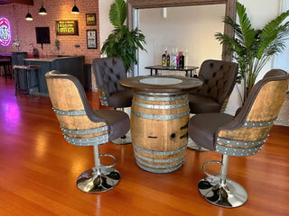 Luxury Oak Barrel Bar Stool - Adjustable Hydraulic Base - Handcrafted Reclaimed Oak Barrel Chair - Pub & Whiskey Barrel Seating - Rustic Home Decor Oak Wood Wine Barrels