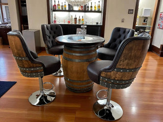 Luxury Oak Barrel Bar Stool - Adjustable Hydraulic Base - Handcrafted Reclaimed Oak Barrel Chair - Pub & Whiskey Barrel Seating - Rustic Home Decor Oak Wood Wine Barrels