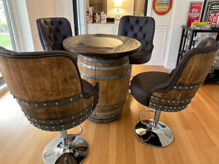 Luxury Oak Barrel Bar Stool - Adjustable Hydraulic Base - Handcrafted Reclaimed Oak Barrel Chair - Pub & Whiskey Barrel Seating - Rustic Home Decor Oak Wood Wine Barrels