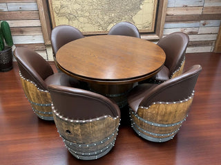 Wine Barrel Poker Set with Removable Dining Top - Game Table & Barrel Chair - Wine Barrel Table for Dining and Poker