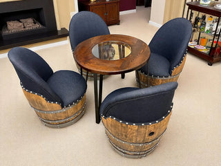 Modern Steel Table Set with 4 Chairs - Wine & Whiskey Barrel Design - Living Room Dining Desk Furniture Obarrel.com