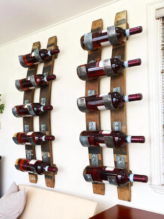 Wine Barrel Stave 5-Bottle Holder - Wall Mount Wine Rack - Rustic Wine Barrel Decor - Unique Wine Storage Obarrel.com