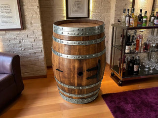 Bourbon Wine Barrel Cabinet, Door Storage with Stemware Shelf, Barrel Cabinet, Barrel Bar, Whiskey Barrel Bar, Liquor, Wine Barrel Cabinet Obarrel.com
