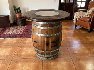Table Top with Glass Center for Whiskey or Wine Barrel, Reclaimed Rustic, Elegant Style, Hand Wire Brushed Solid Wood - Free Shipping Obarrel.com