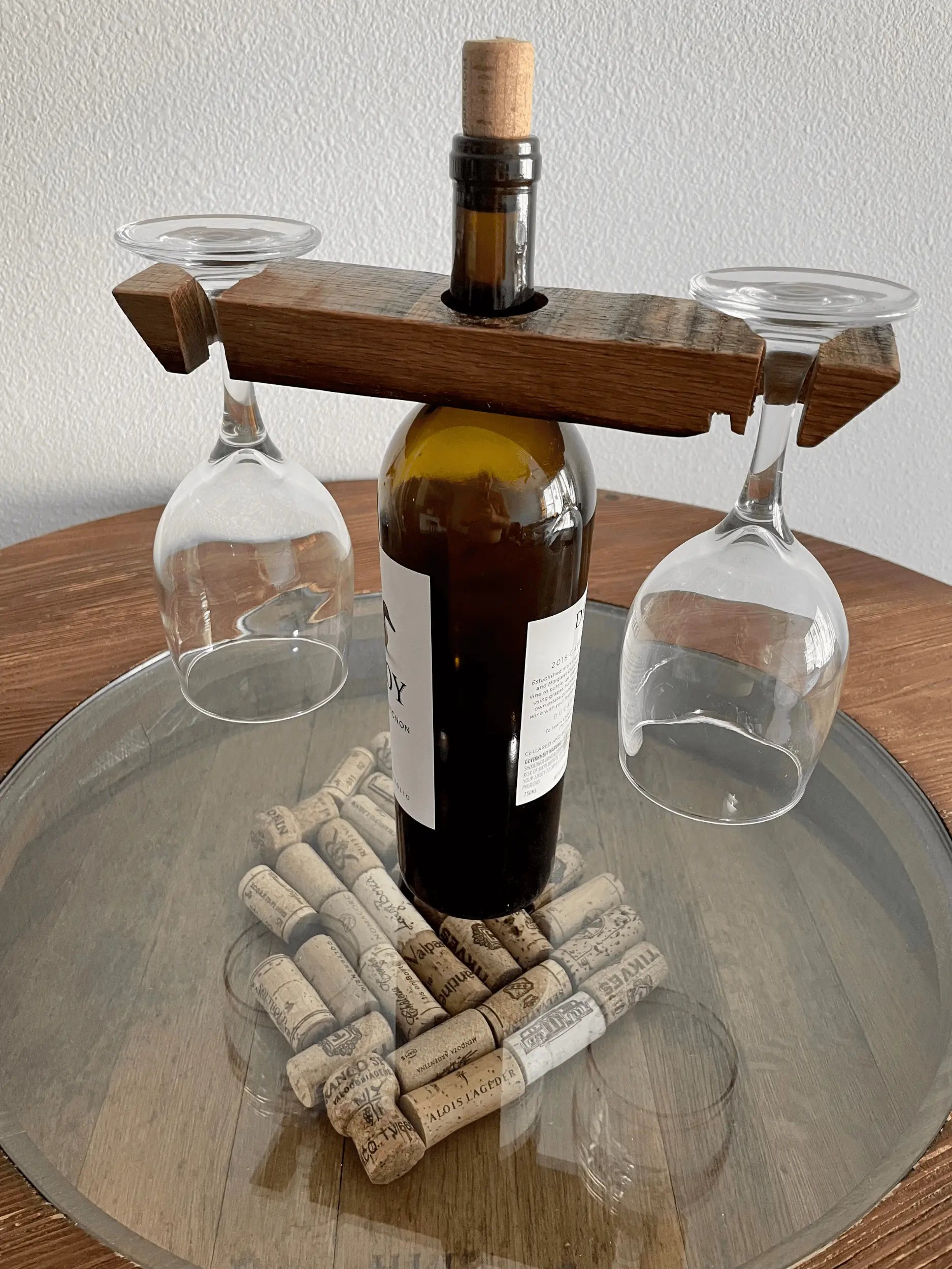 Wooden Wine and Glass Holder
