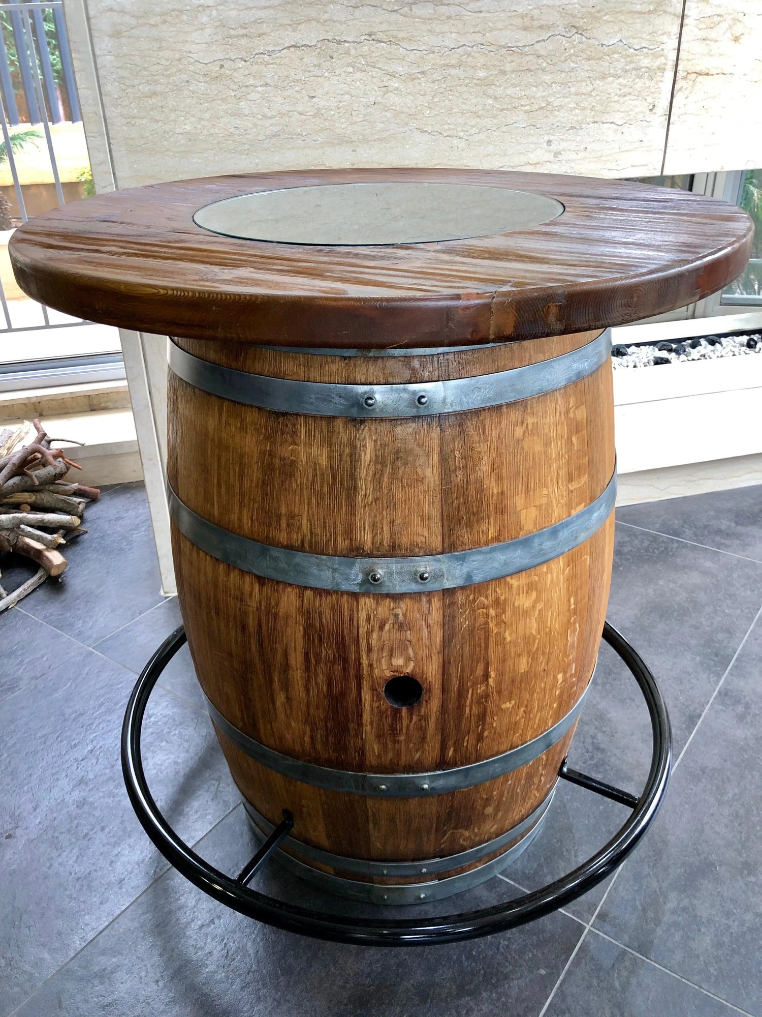 O Barrel Foot Rail (Wine, Whiskey, Bourbon Barrel Compatible) - - Oak ...