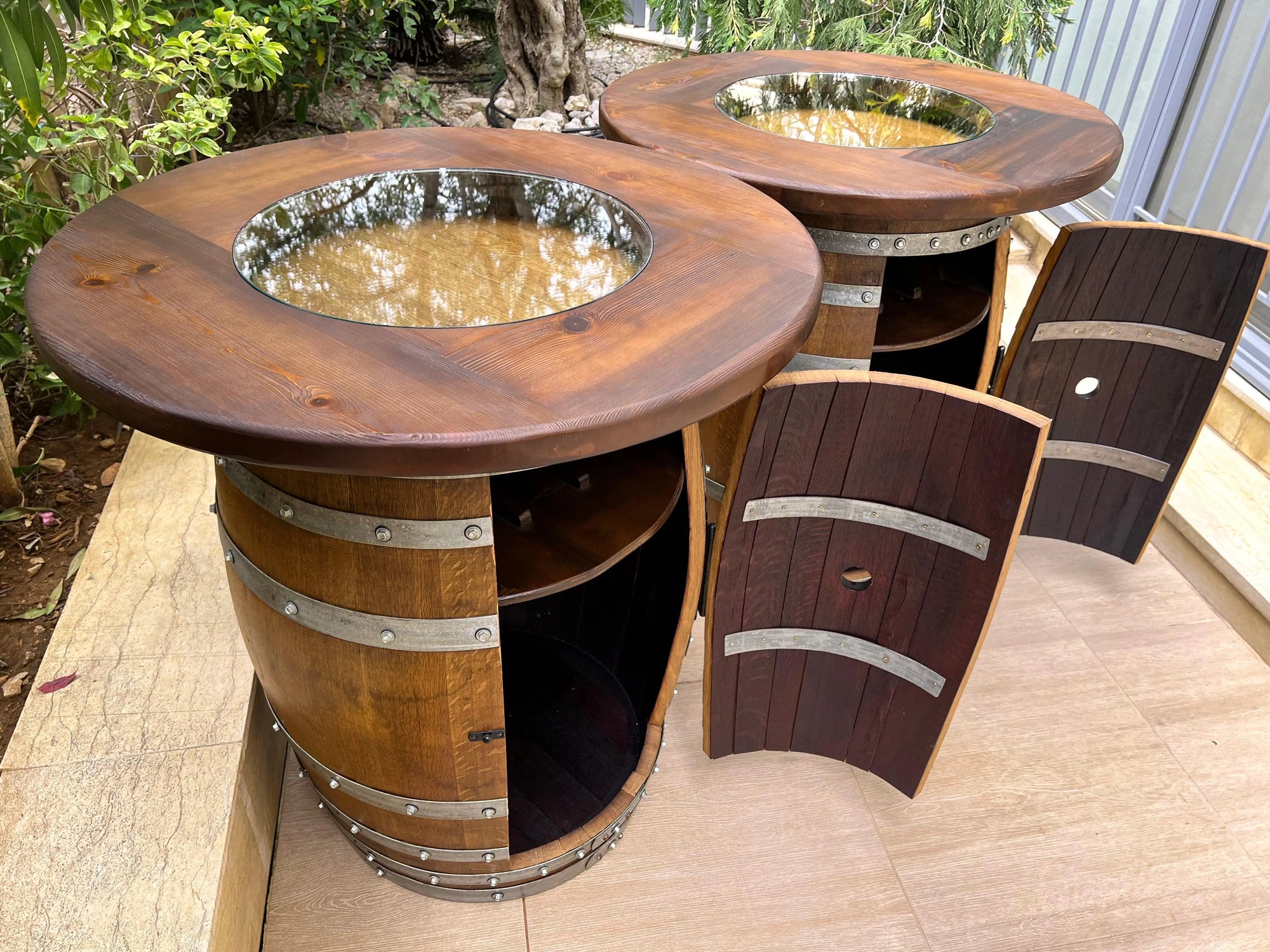 OBARREL Double Barrel Bar Cabinet Set - BARREL FURNITURE - Oak Wood ...