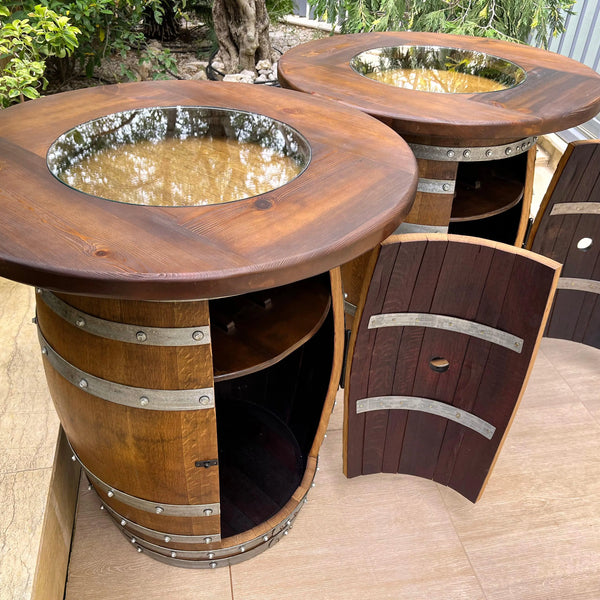 OBARREL Double Barrel Bar Cabinet Set - BARREL FURNITURE - Oak Wood ...