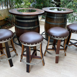 Double Barrel Bistro Bar Set - Oak Wood Wine Barrels