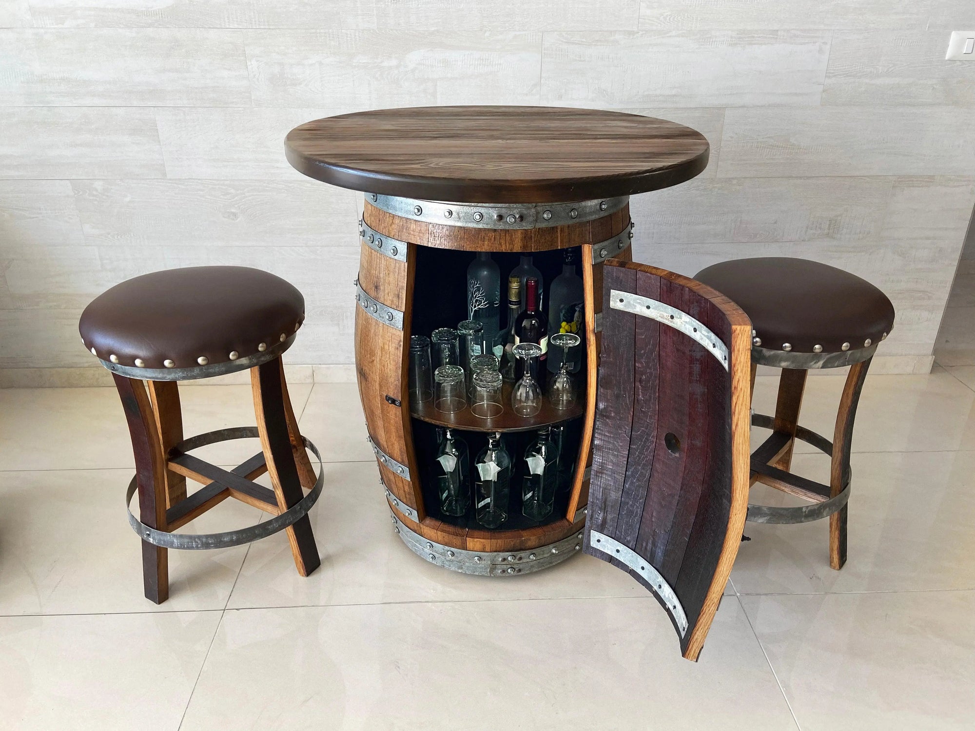 Bar Rek Rond OBARREL Round Solid Wood Barrel Top (Top Only) - BARREL FURNITURE - Oak ...