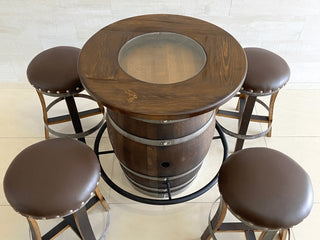 Table Top with Glass Center for Whiskey or Wine Barrel, Reclaimed Rustic, Elegant Style, Hand Wire Brushed Solid Wood - Free Shipping